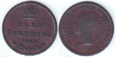 1844 Great Britain 1/2 Farthing A001577